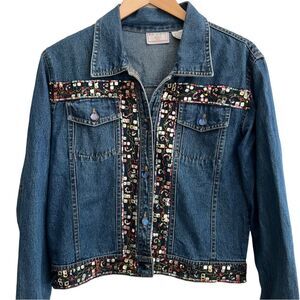 Vintage Denim Jacket by New Identity Embroidered w/colorful sequins/buttons Sz M